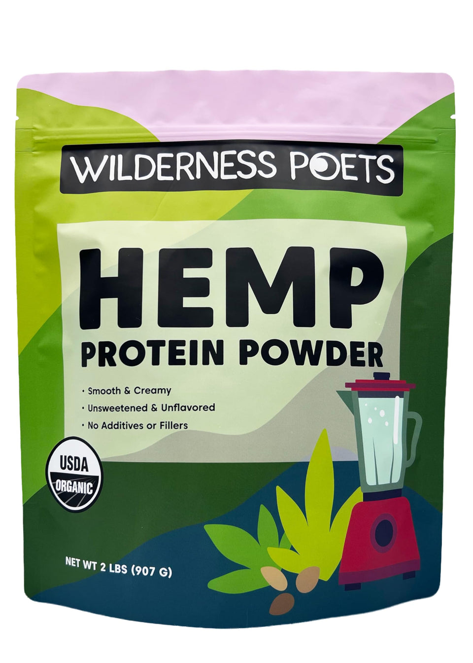 Wilderness Poets Organic Hemp Protein Powder bag for clean, plant-based nutrition in smoothies