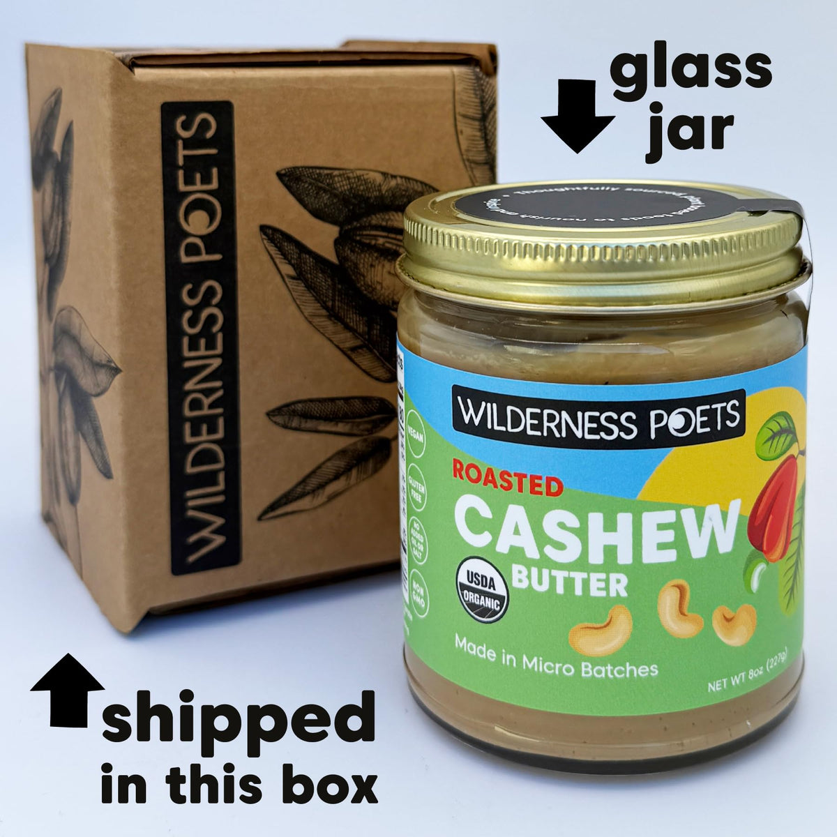 Wilderness Poets organic roasted cashews ingredients close-up