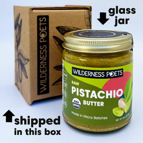 Close-up of Wilderness Poets Pistachio Butter texture highlighting a creamy spread.