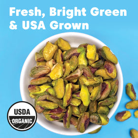 Wilderness Poets pistachios close-up of halves, premium organic nuts for recipes.