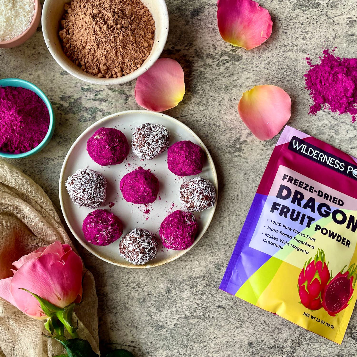 Wilderness Poets Pitaya powder swirled into yogurt for a fruity hue
