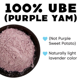 Wilderness Poets Ube Powder bowl with pour demonstrates natural color for beverages.