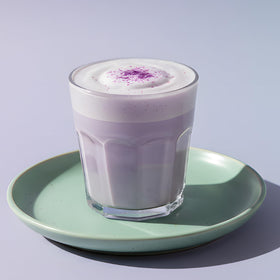 Wilderness Poets Ube Powder color swatch beside batter shows color potential.