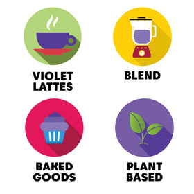Wilderness Poets Ube Powder scoop beside ingredients highlights 100% purity.