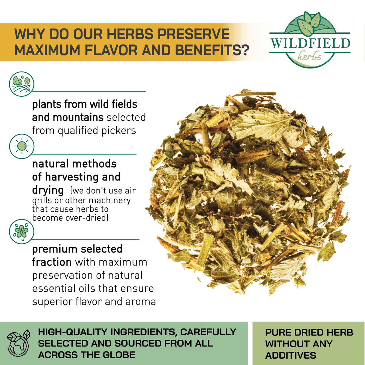 WILDFIELD HERBS Agrimony Tea packaging showing hermetic seal for freshness.