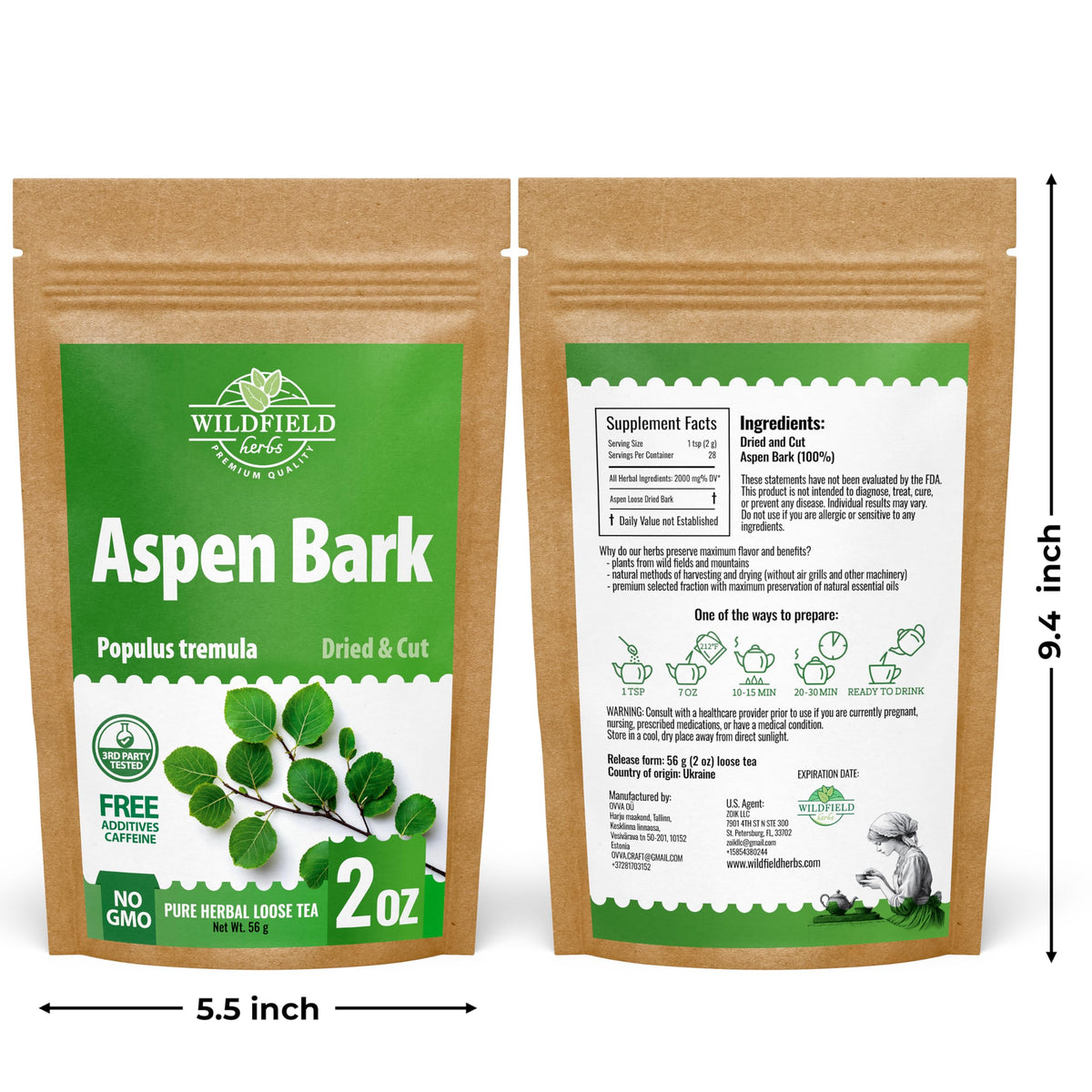 Wildfield Herbs Aspen Bark Tea boxed with hermetic seal to maintain freshness.