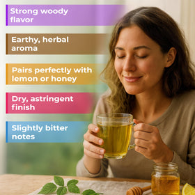 Wildfield Herbs Aspen Bark Tea brewed cup with warm aroma.