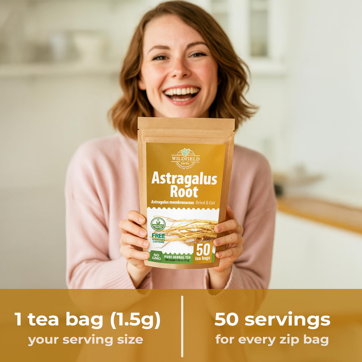 Boxed Wildfield Herbs Astragalus tea ready for daily ritual.