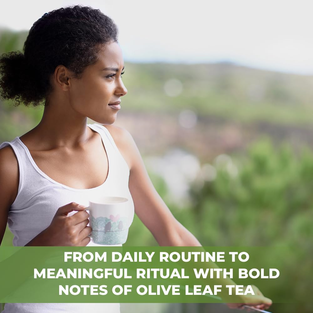Wildfield Herbs brewed olive leaf tea in cup.