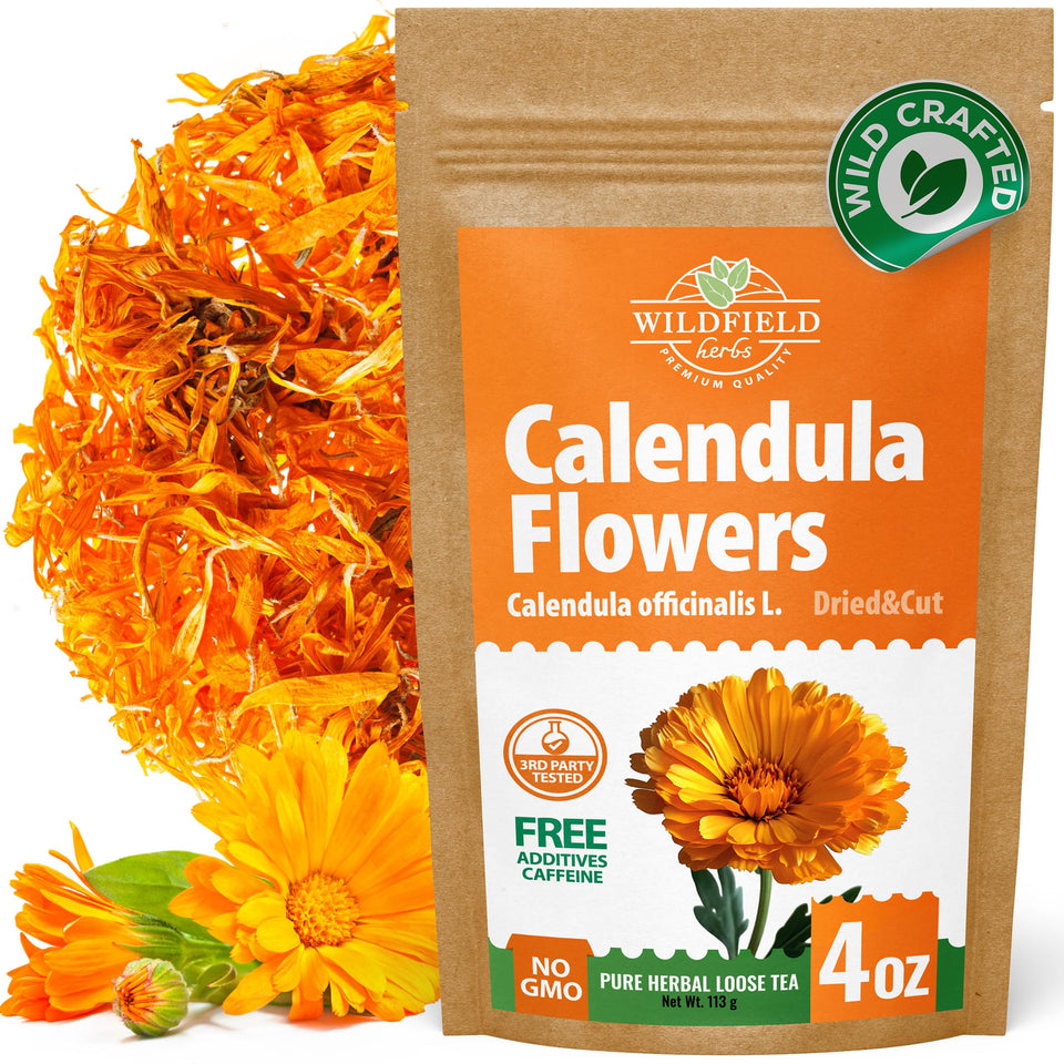 Wildfield Herbs Calendula Tea dried flowers with bright petals ready to brew.
