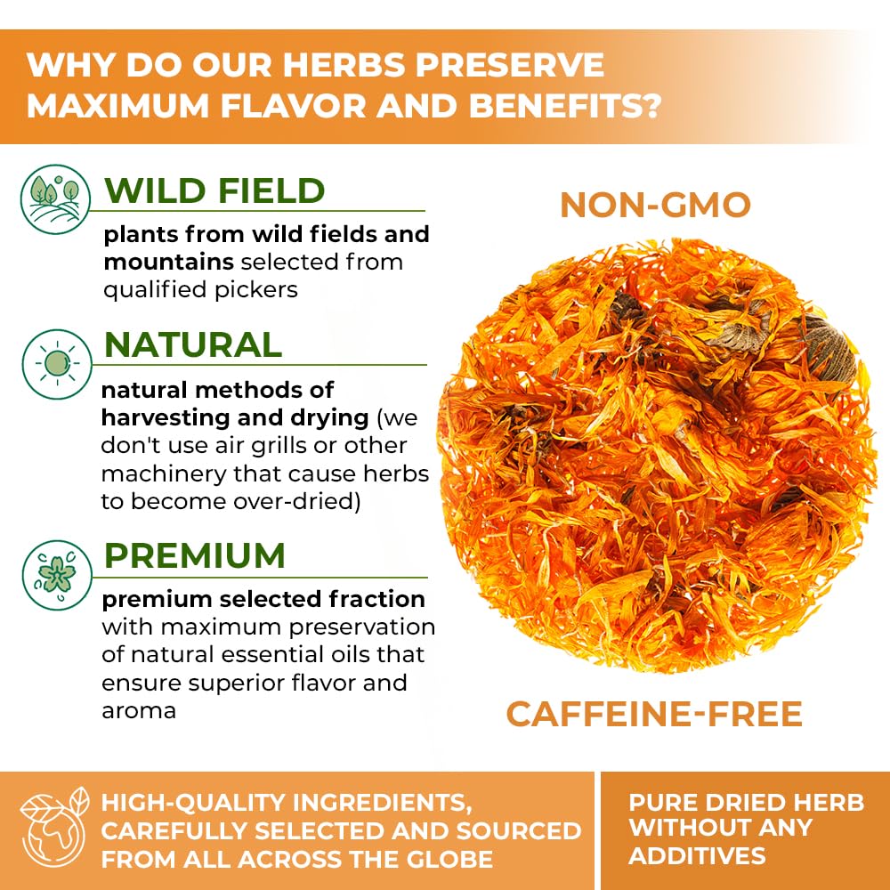 Wildfield Herbs Calendula Tea origin from Europe highlights high quality ingredients.