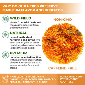 Wildfield Herbs Calendula Tea origin from Europe highlights high quality ingredients.