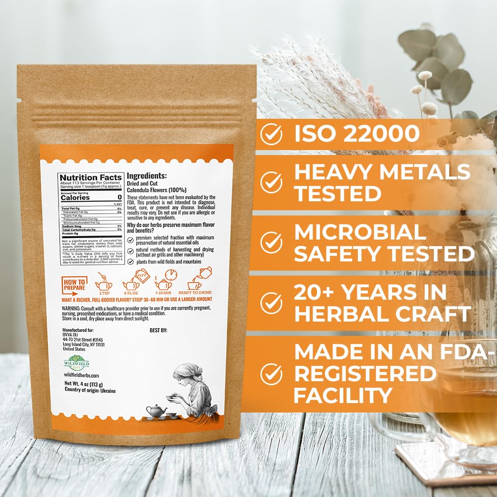 Wildfield Herbs Calendula Tea sealed packaging preserves aroma and freshness.