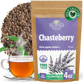 Wildfield Herbs Chaste Tree Berry Tea box showing brand packaging and freshness