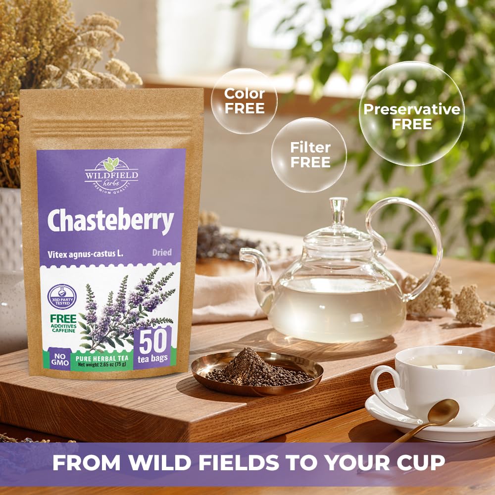 Wildfield Herbs Chaste Tree Berry Tea cup steeping creating a warm beverage