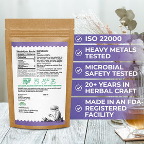 Wildfield Herbs Chaste Tree Berry Tea leaves closeup with vibrant herbal aroma