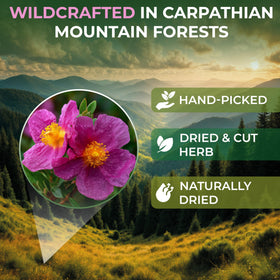 Closeup of Wildfield Herbs Cistus Tea bags showing quality packaging and aroma