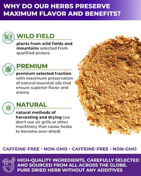 Wildfield Herbs Gentian Root harvest scene conveys natural sourcing and vibrant roots.