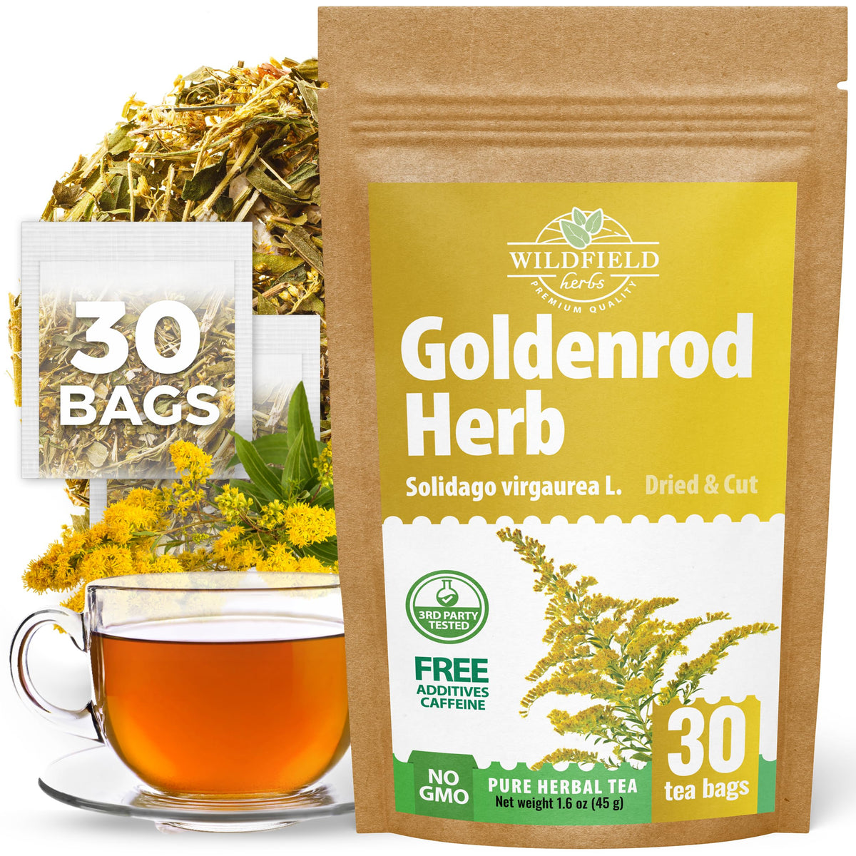 Wildfield Herbs Goldenrod Tea box front, gift-ready packaging.
