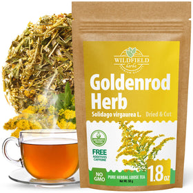 WildField Herbs Goldenrod Tea jar front highlighting premium dried herb for brewing
