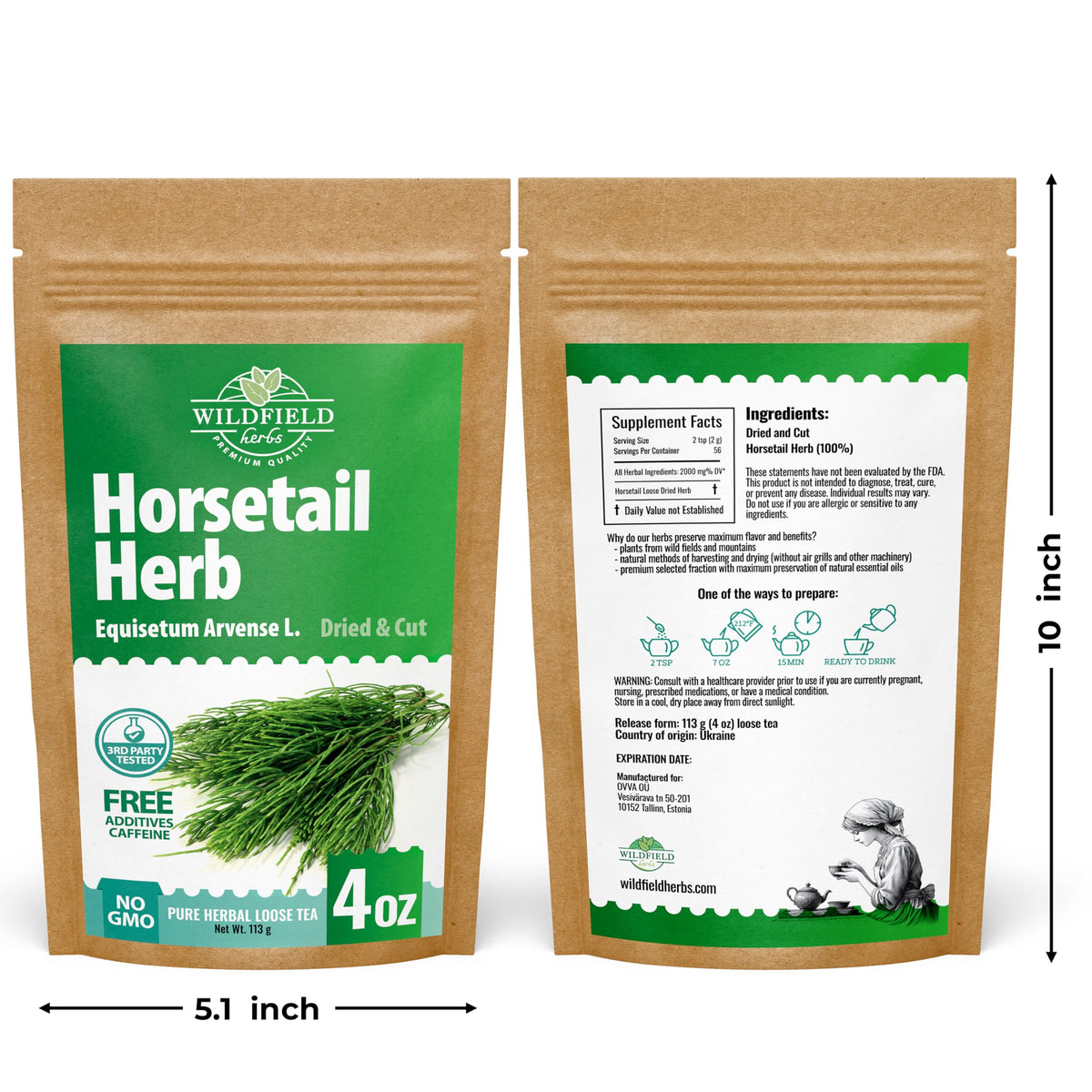 Wildfield Herbs Horsetail Tea Europe origin map hints at heritage