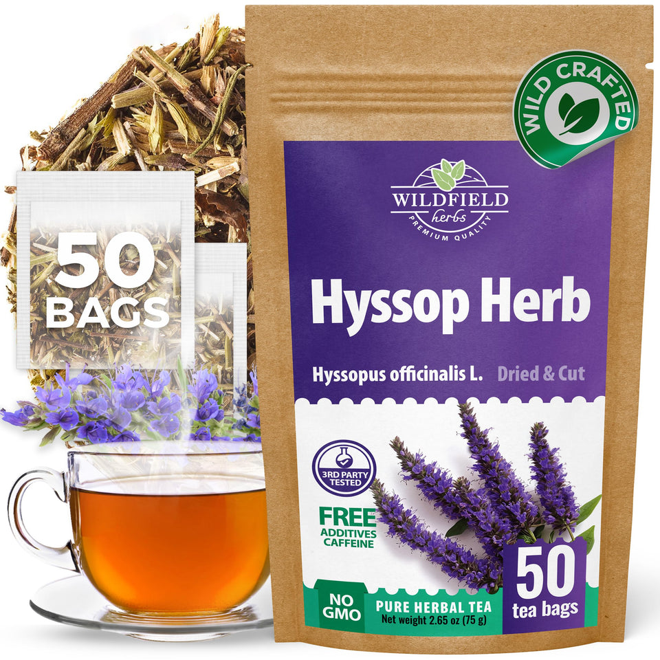 Wildfield Herbs hyssop tea bags box for cozy evenings and rituals
