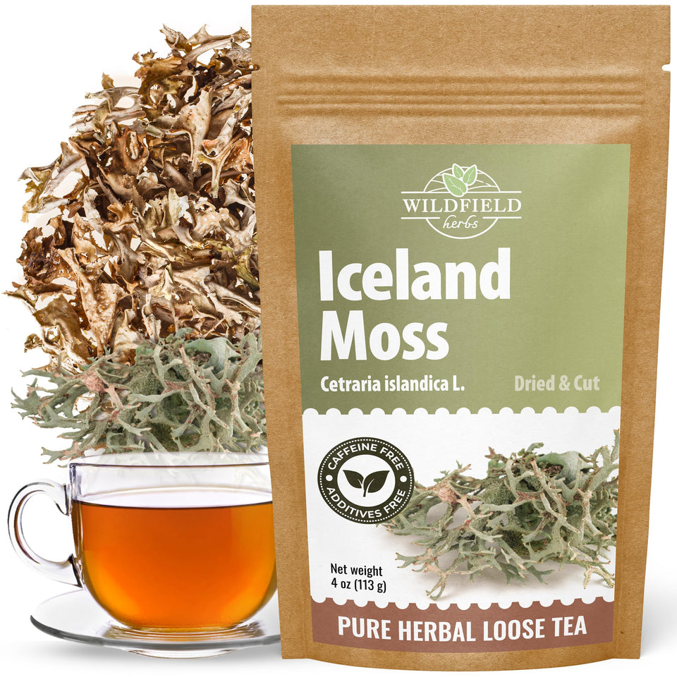 Wildfield Herbs Icelandic Moss tea bag ready for a calming cup.