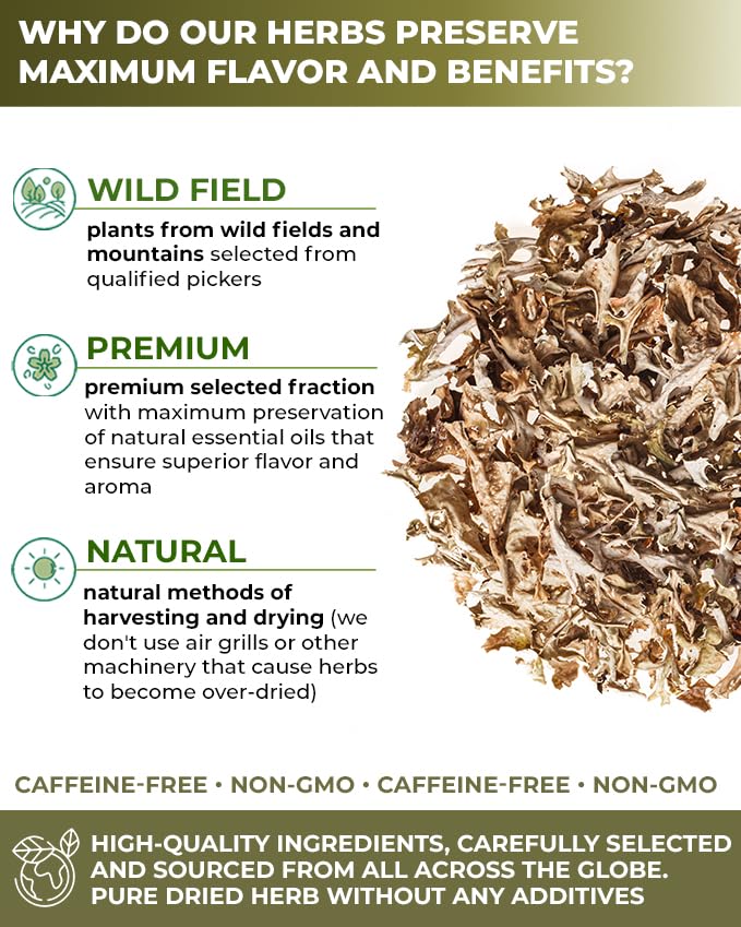 Packaging of Wildfield Herbs Icelandic Moss tea showing freshness.