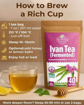 Wildfield Herbs aroma-rich Ivan Tea ready to steep for a calming cup.