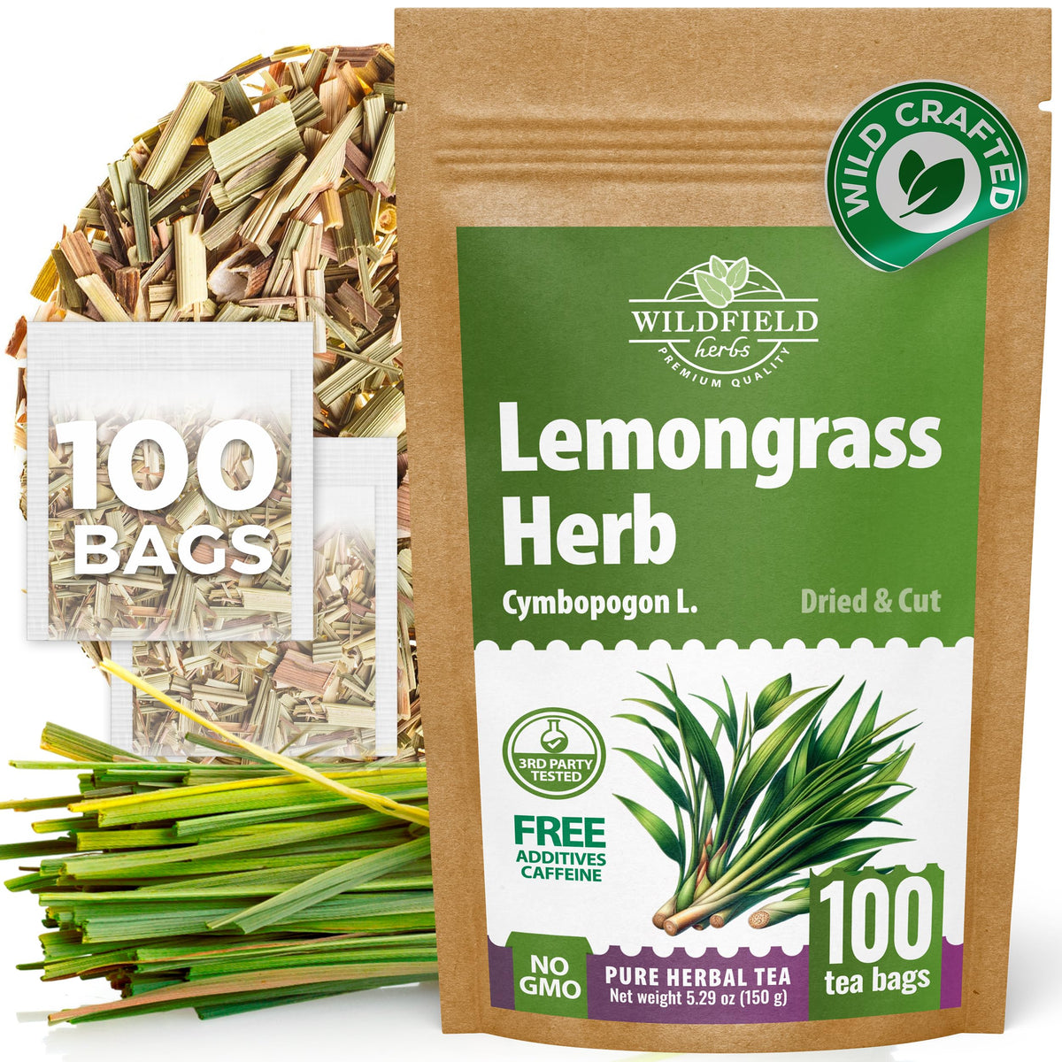Wildfield Herbs lemongrass tea bag box offers a fresh citrus aroma for daily tea rituals.