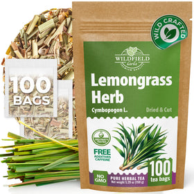 Wildfield Herbs lemongrass tea bag box offers a fresh citrus aroma for daily tea rituals.