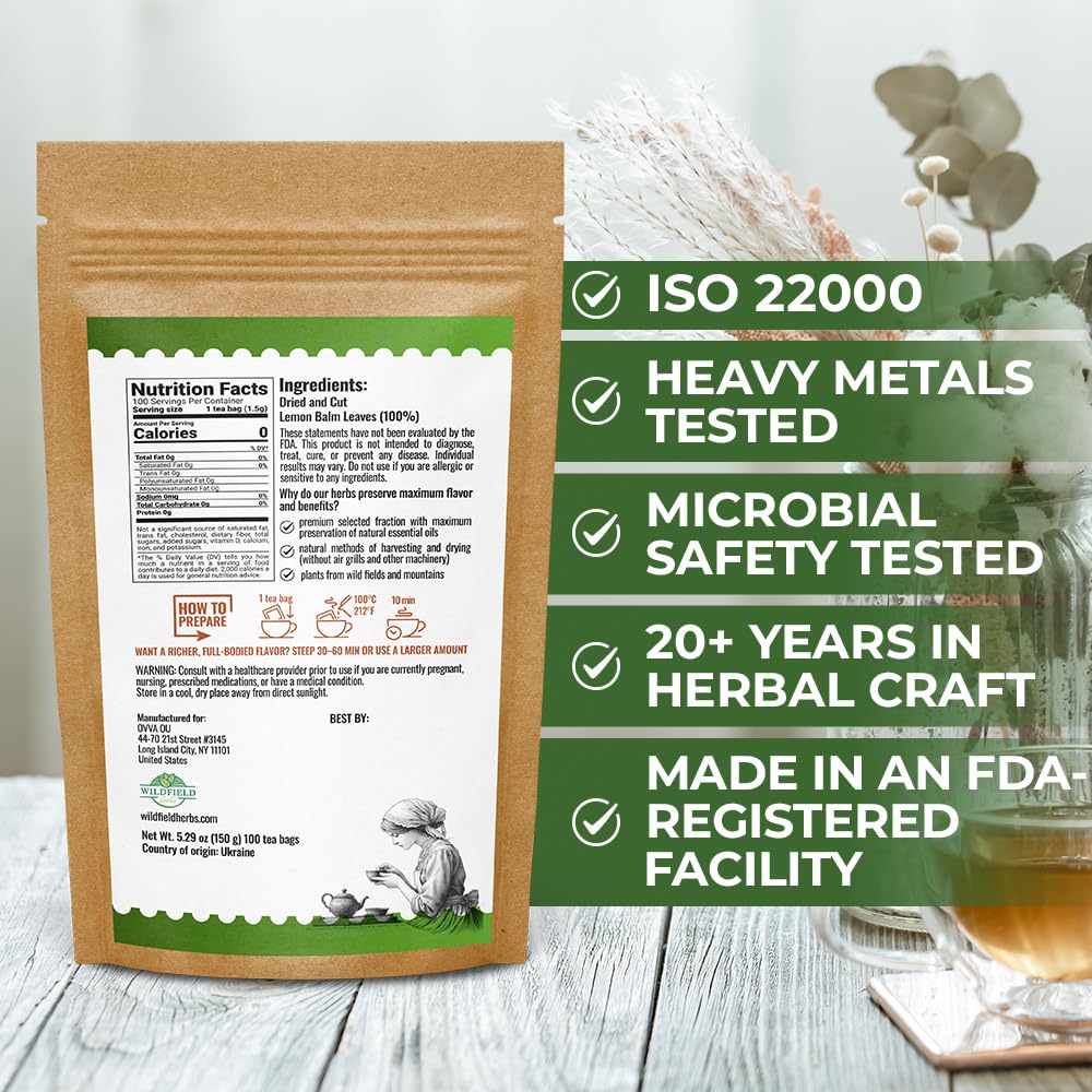 Wildfield Herbs lemongrass tea box packaging shows hermetic seal preserving freshness.