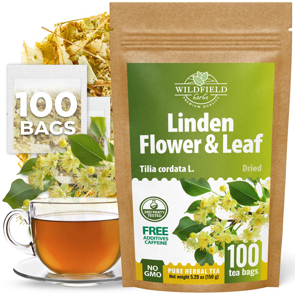 Wildfield Herbs Linden Tea bags in packaging showing freshness
