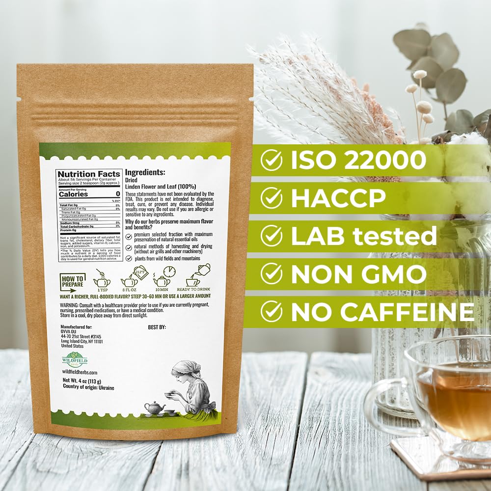 Wildfield Herbs Linden Tea box back — origin details signal quality.