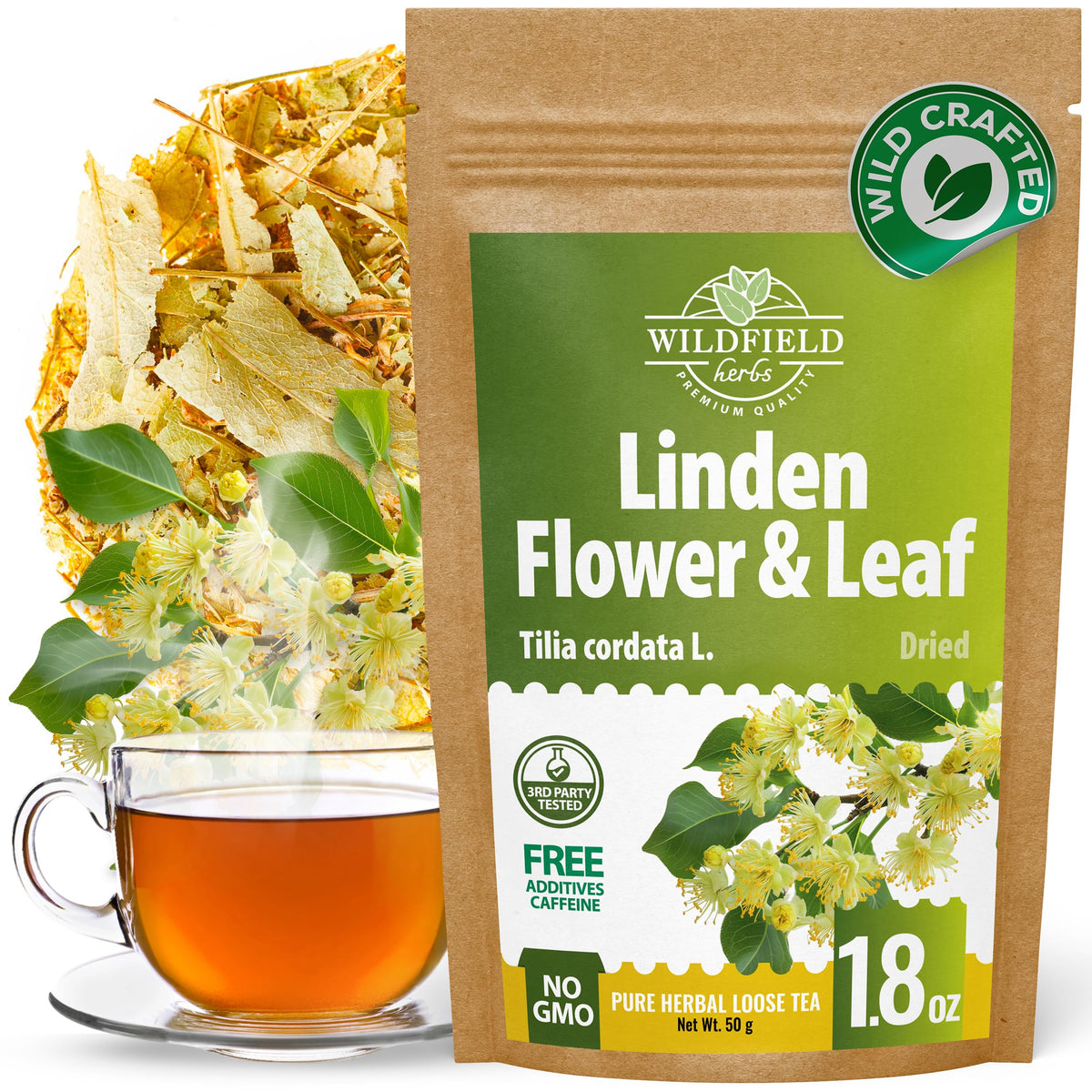 Wildfield Herbs Linden Tea loose leaf with bright floral aroma for a soothing cup