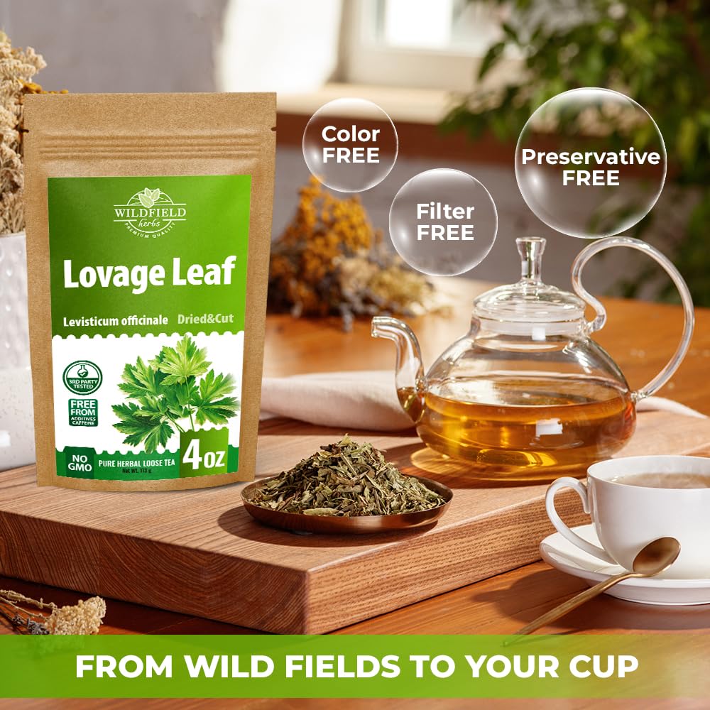 Wildfield Herbs Lovage steeping in a cup releases celery-like fragrance.