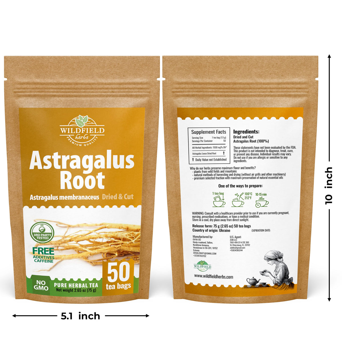 Europe origin note for Astragalus root by Wildfield Herbs.
