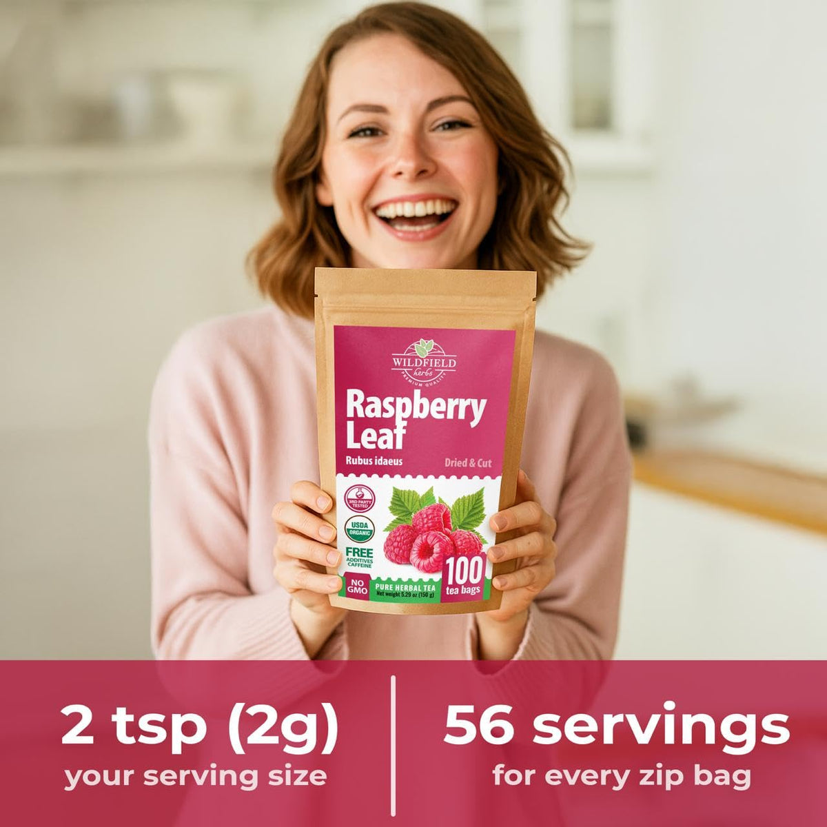 Wildfield Herbs Raspberry Leaf Tea brand label signals quality.