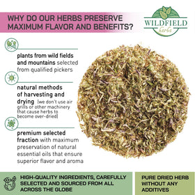 Wildfield Herbs Red Clover tea packet front, fresh packaging preserves aroma and flavor.