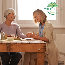 Wildfield Herbs Red Clover tea teapot steep image, rich color signaling full-bodied infusion.