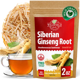 WILDFIELD HERBS Siberian Ginseng Tea box front, inviting aroma for daily rituals.
