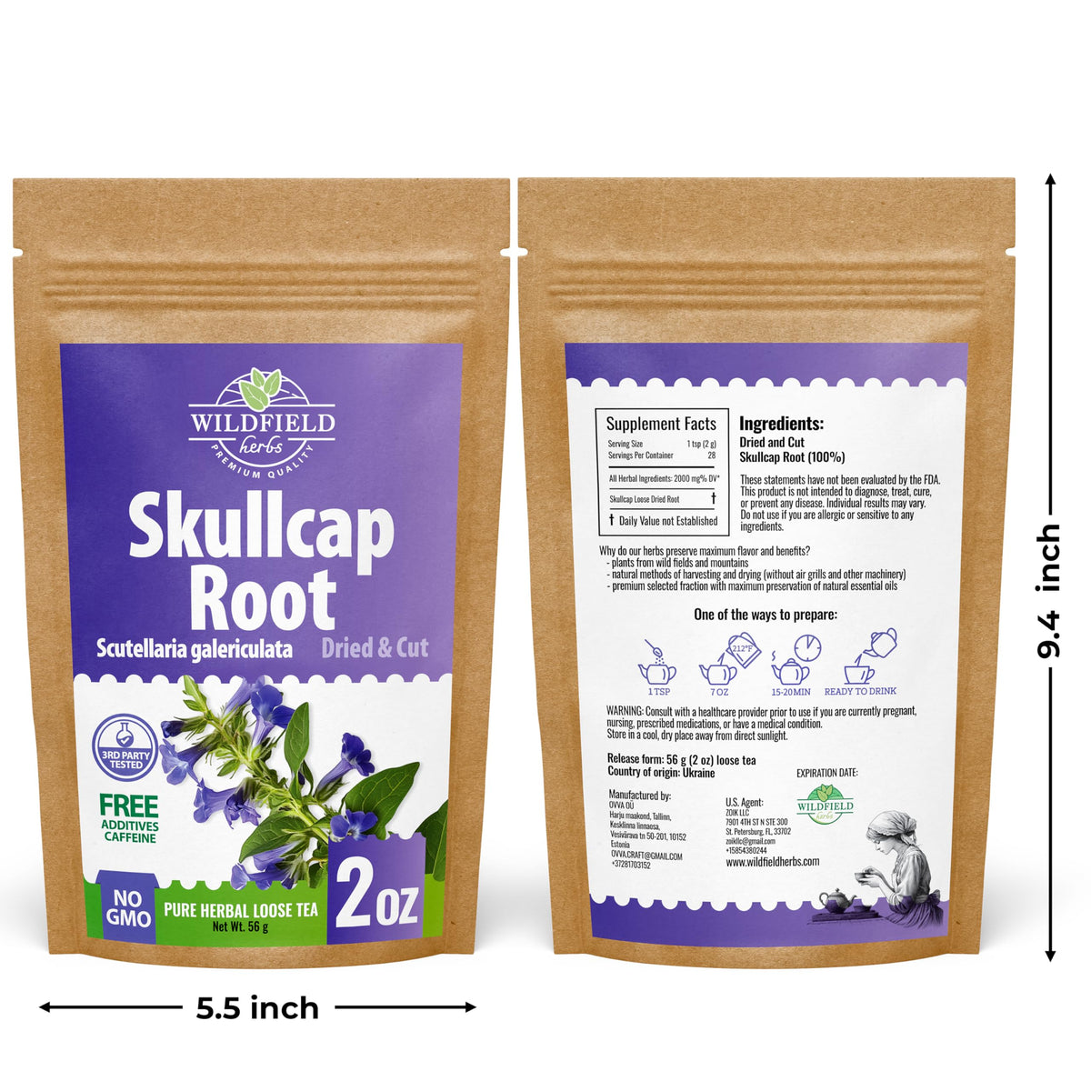 Wildfield Herbs Skullcap Tea brew moment, suggesting a calm, relaxing routine