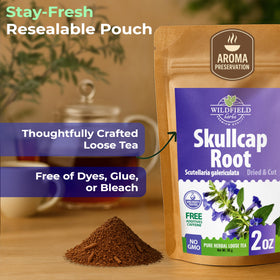 Wildfield Herbs Skullcap Tea dried skullcap bundle, ready for a cozy brew