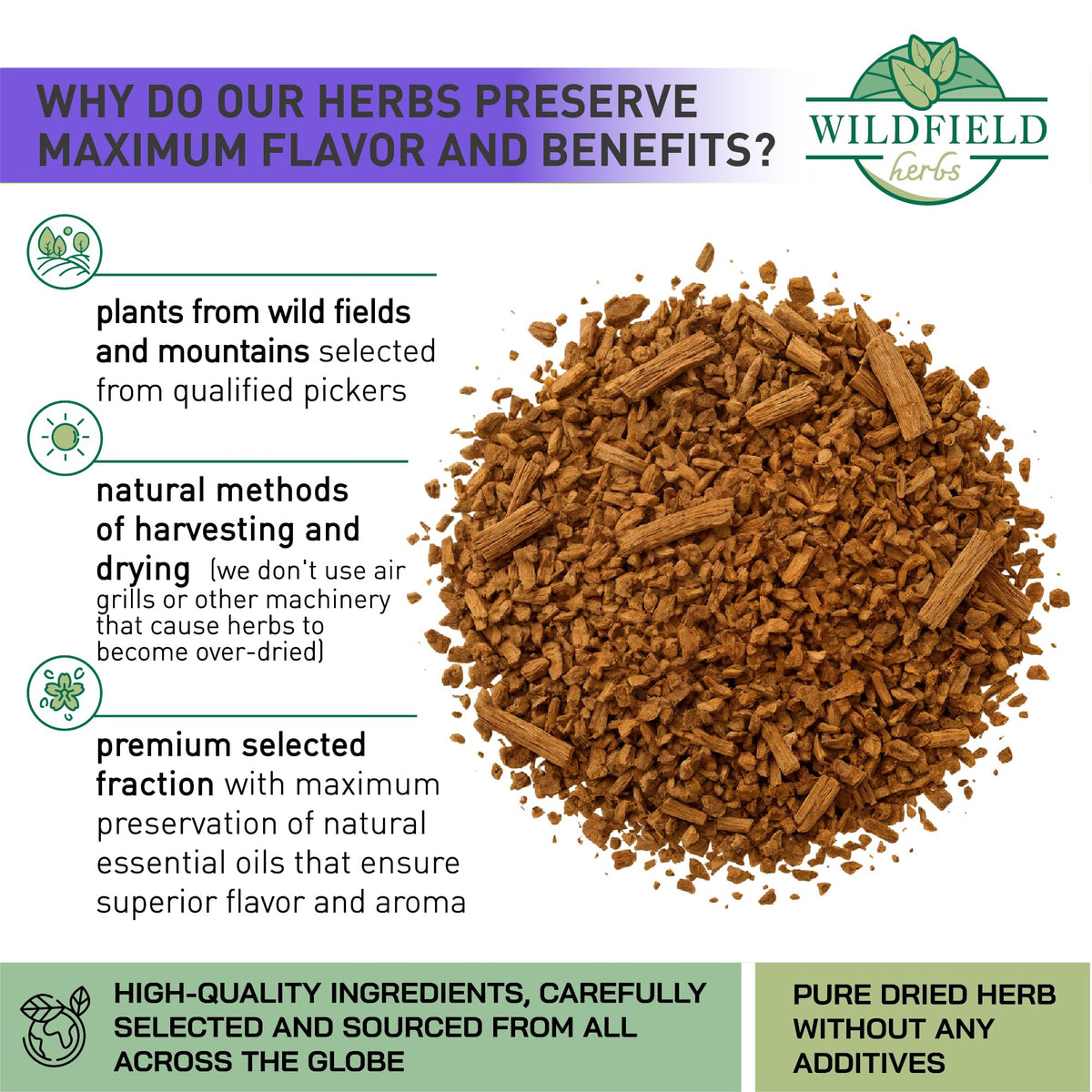 Wildfield Herbs Skullcap Tea packaging closeup, highlighting freshness and quality