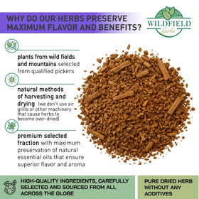 Wildfield Herbs Skullcap Tea packaging closeup, highlighting freshness and quality