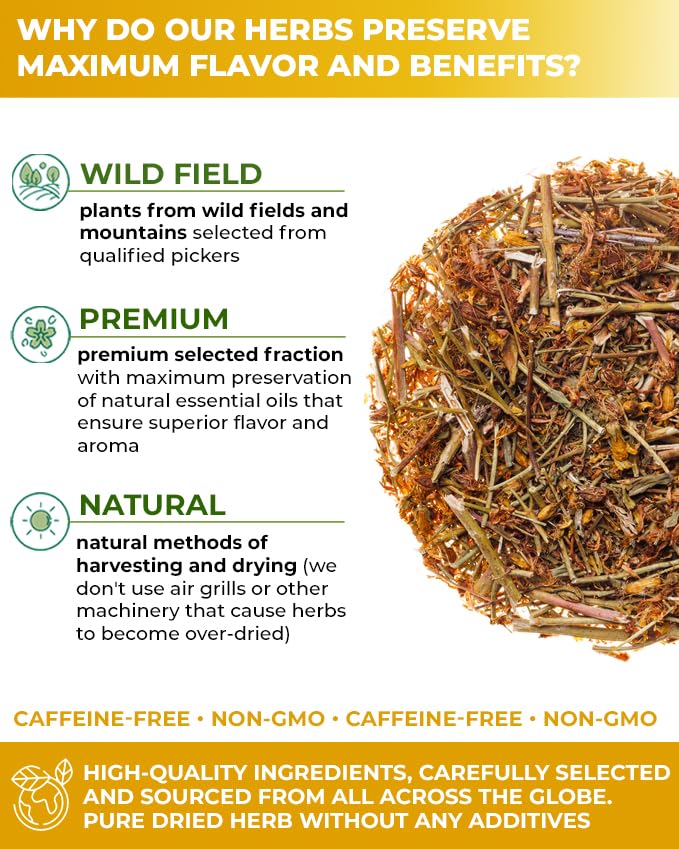 Wildfield Herbs St Johns Wort tea brew releasing bright aromatic notes
