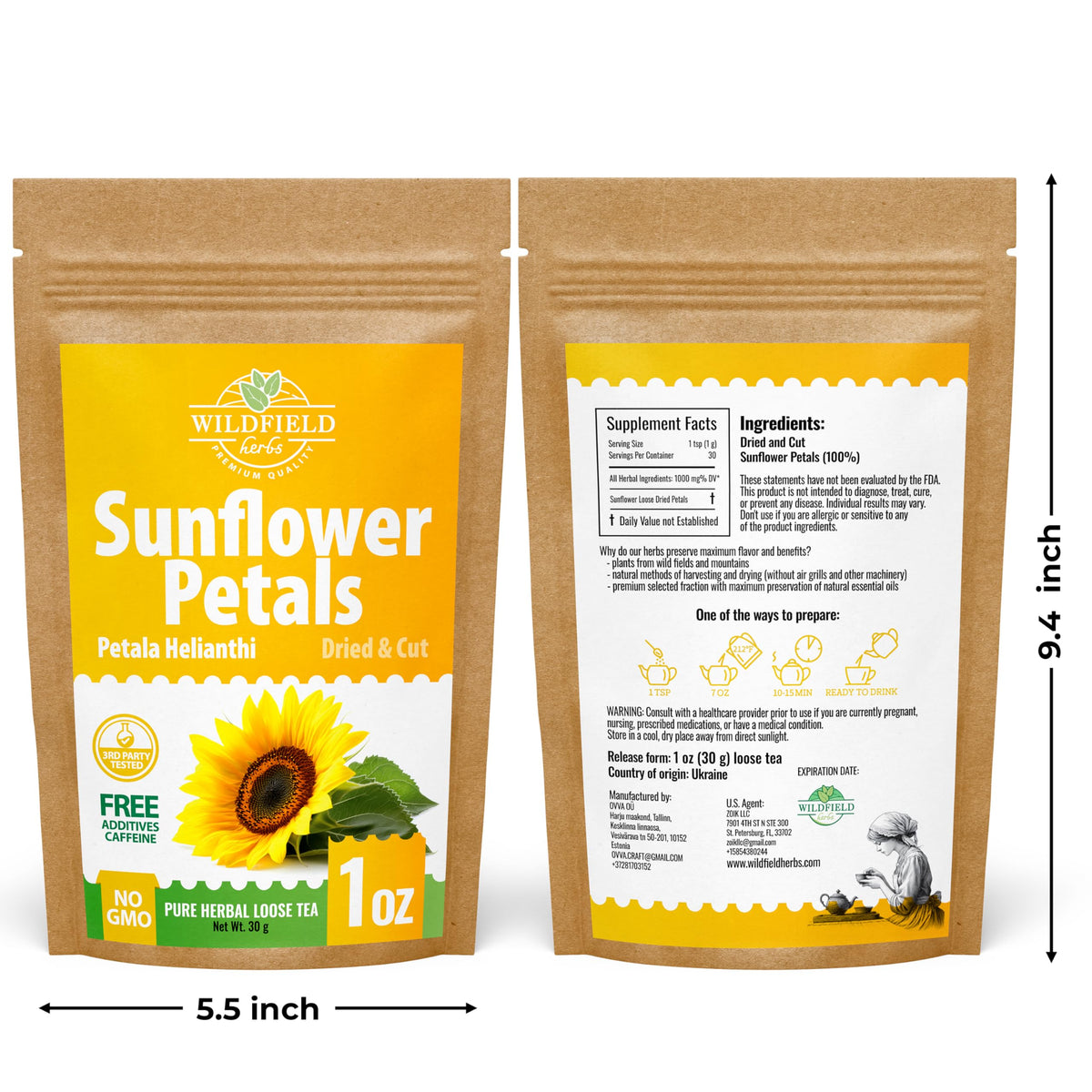 European origin Wildfield Herbs Sunflower Petals Tea sourcing note