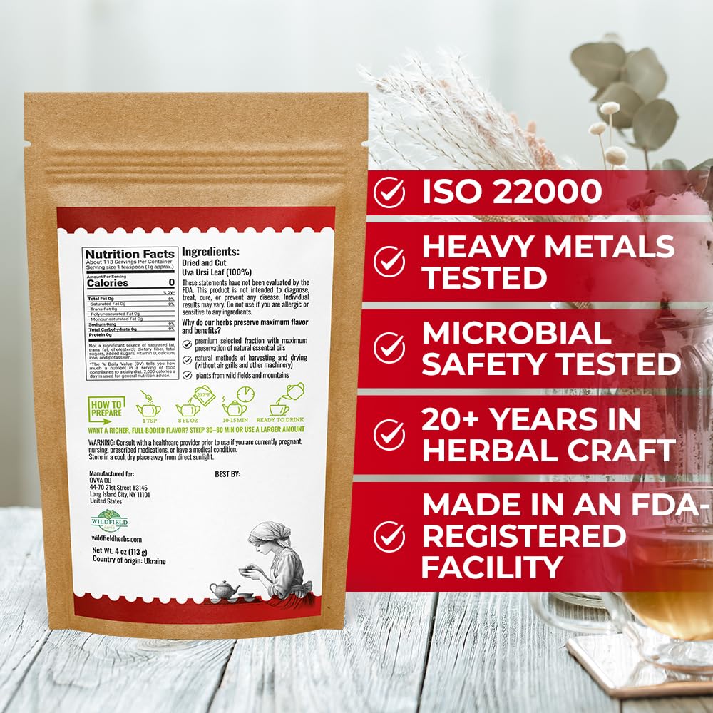 European origin label highlights authentic sourcing for Wildfield Uva Ursi tea.