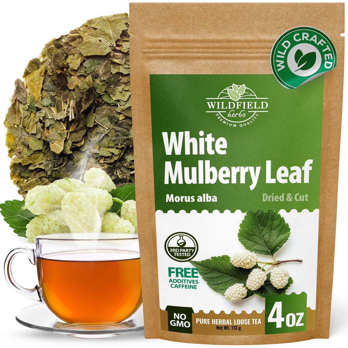 WildField Herbs White Mulberry Tea box front with premium packaging and aroma.