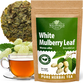 WILDFIELD HERBS White Mulberry Tea bags in a box, ready for brewing.